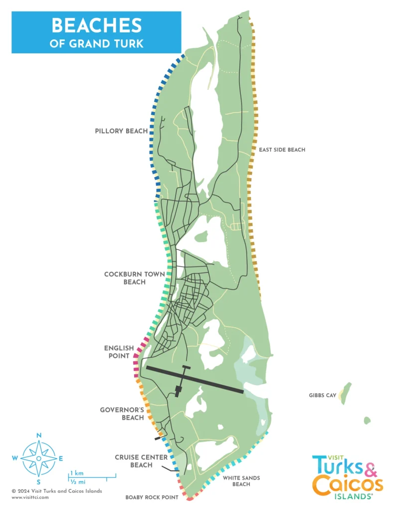Map of Best Beaches in Grand Turk -ParadiseCarts