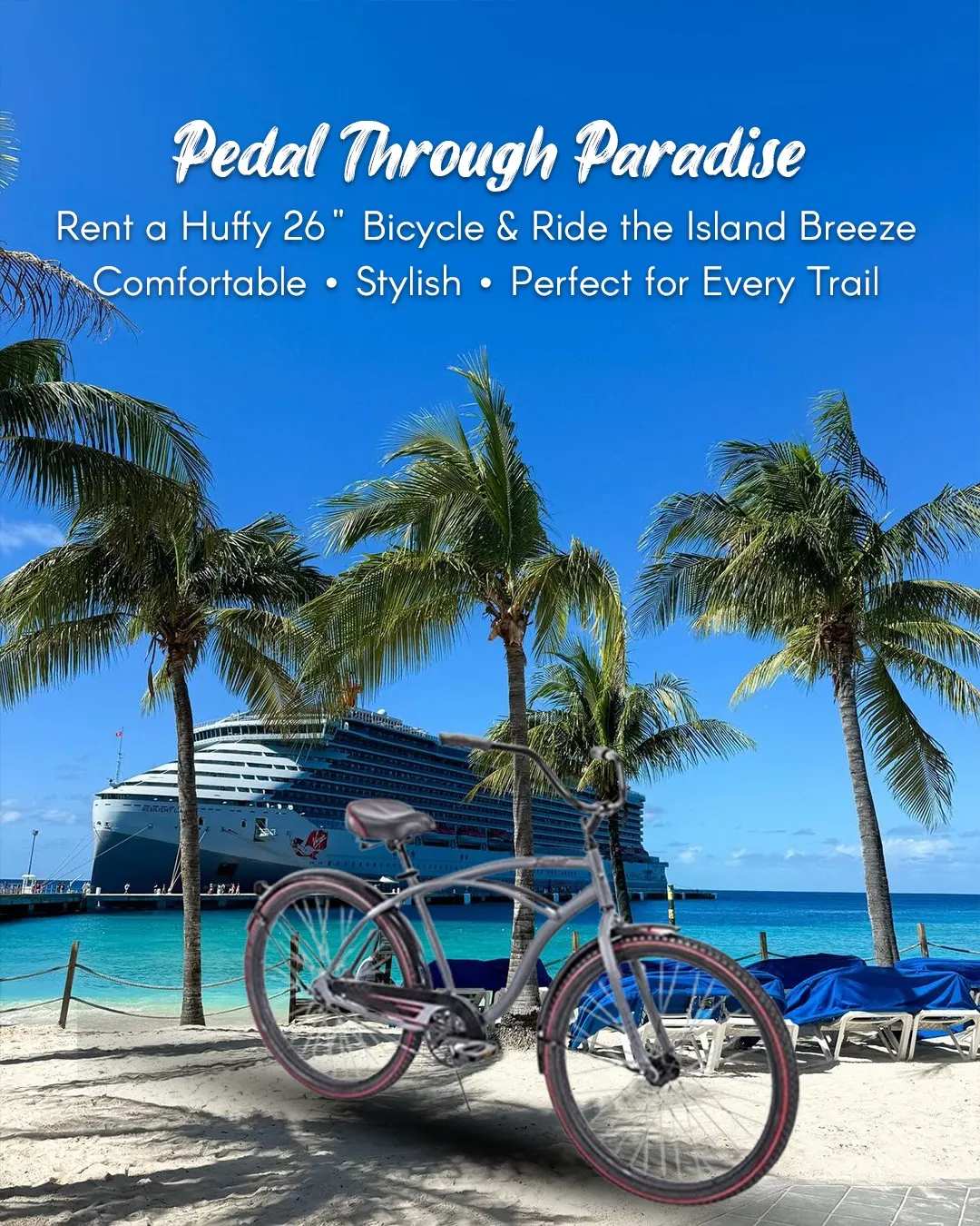  Discover Grand Turk on two wheels!The Huffy 26” bicycle offers the perfect mix of comfort and