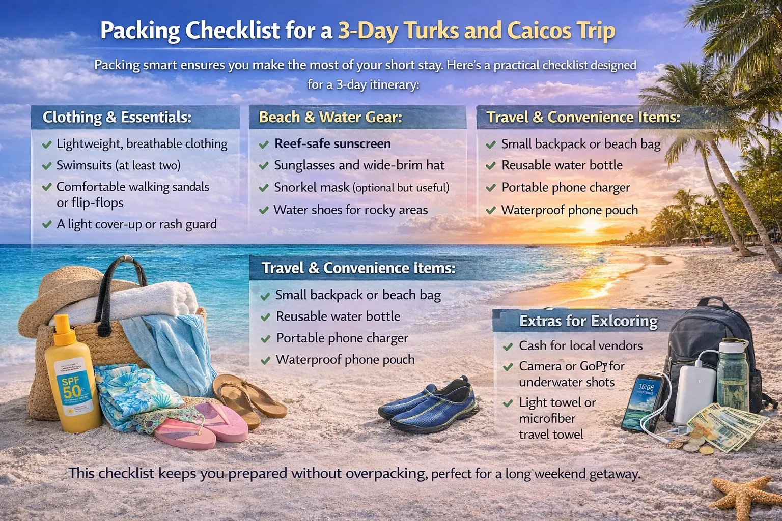 Packing Checklist For a 3-Day Turks And Caicos Trip -Turks And Caicos- Paradise Cart 